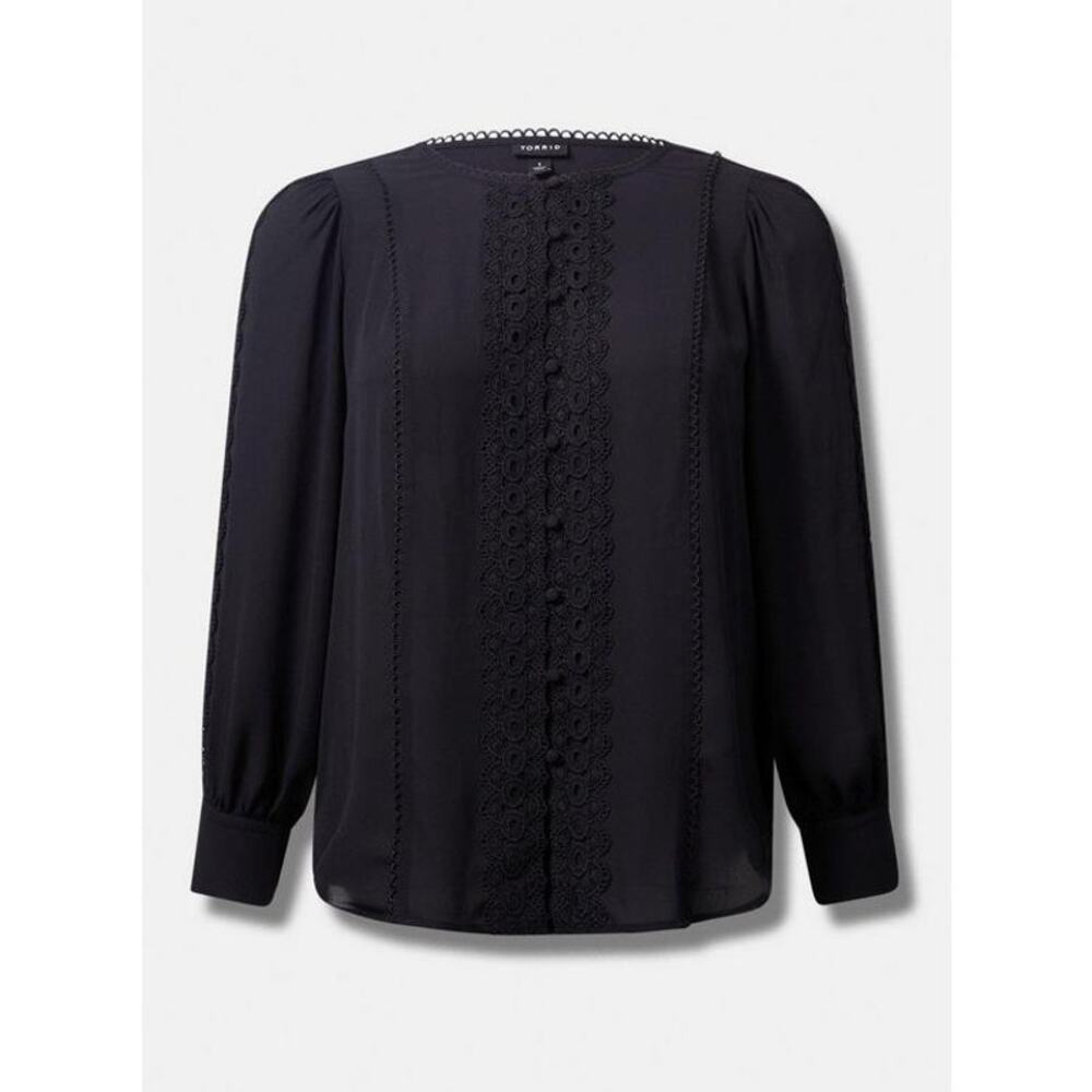 Torrid Size 2 Black Georgette Crochet Lace Button Front Semi Sheer Blouse NWOT
